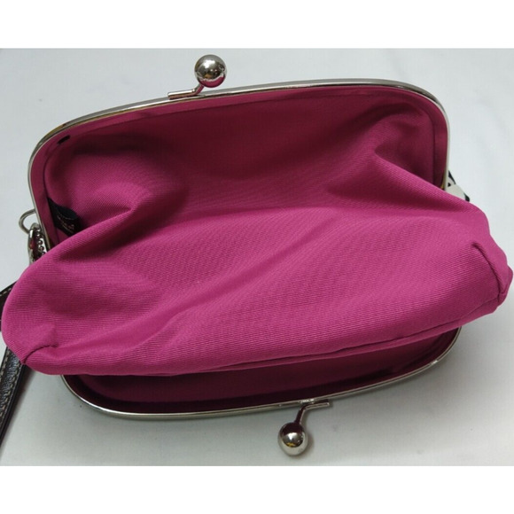 Coach Black White Satin Zebra Printed Kisslock Framed Wristlet - Wallet - Picture 11 of 15